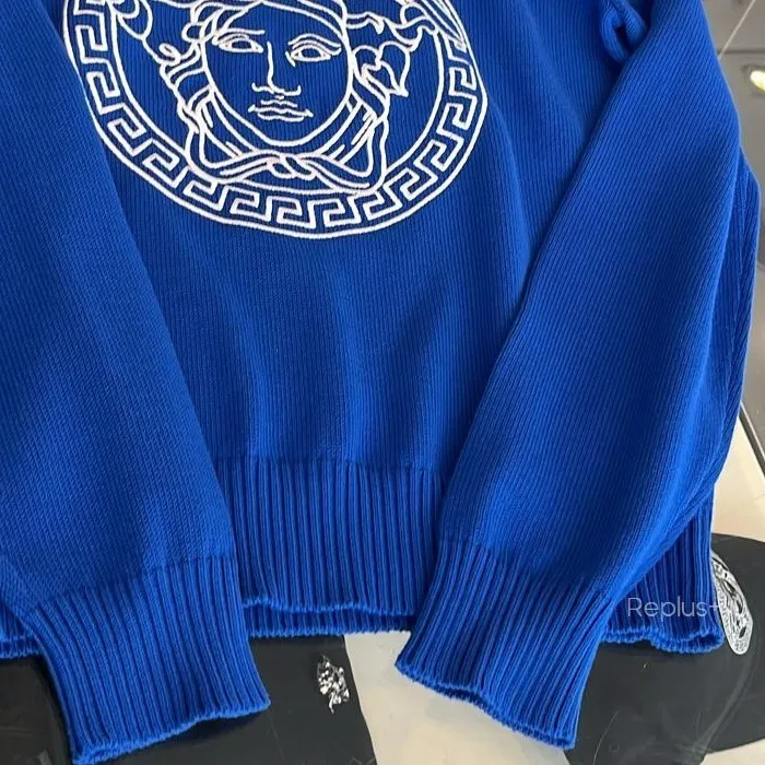 VERSACE  |Crew Neck Pullovers Unisex Long Sleeves Plain Cotton Logo