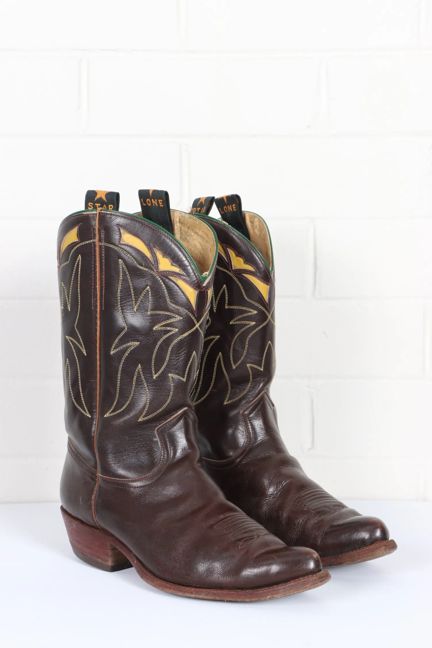 Vintage 'Lone Star' Brown Mahogany Leather Cowboy Boots (9)