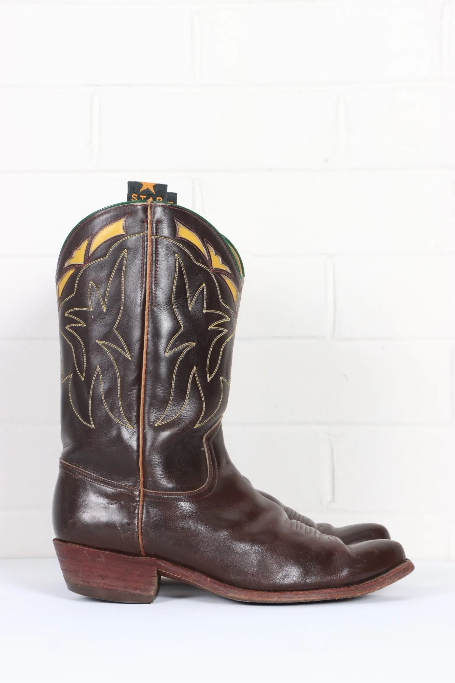 Vintage 'Lone Star' Brown Mahogany Leather Cowboy Boots (9)