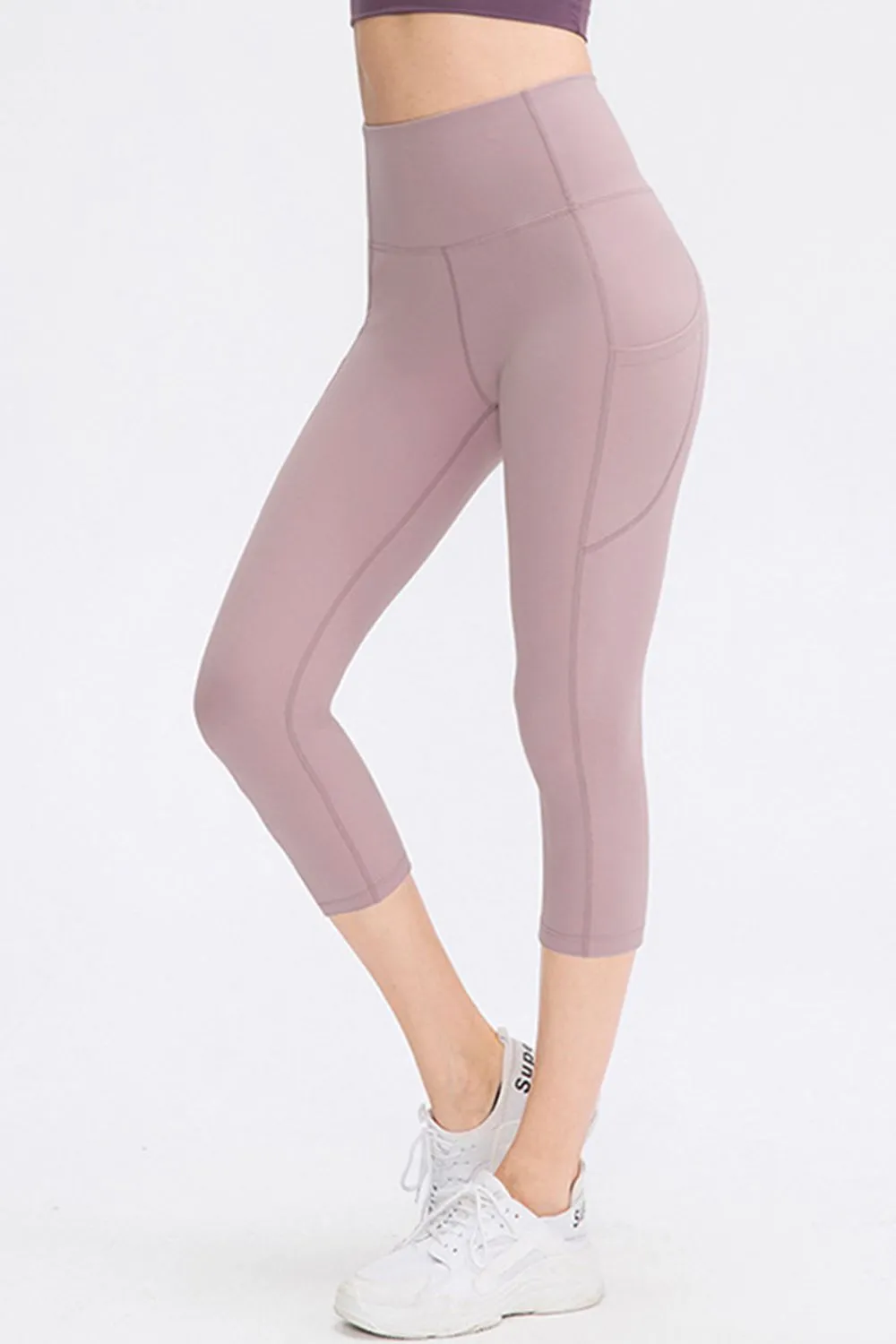 Wide Waistband Cropped Active Leggings with Pockets