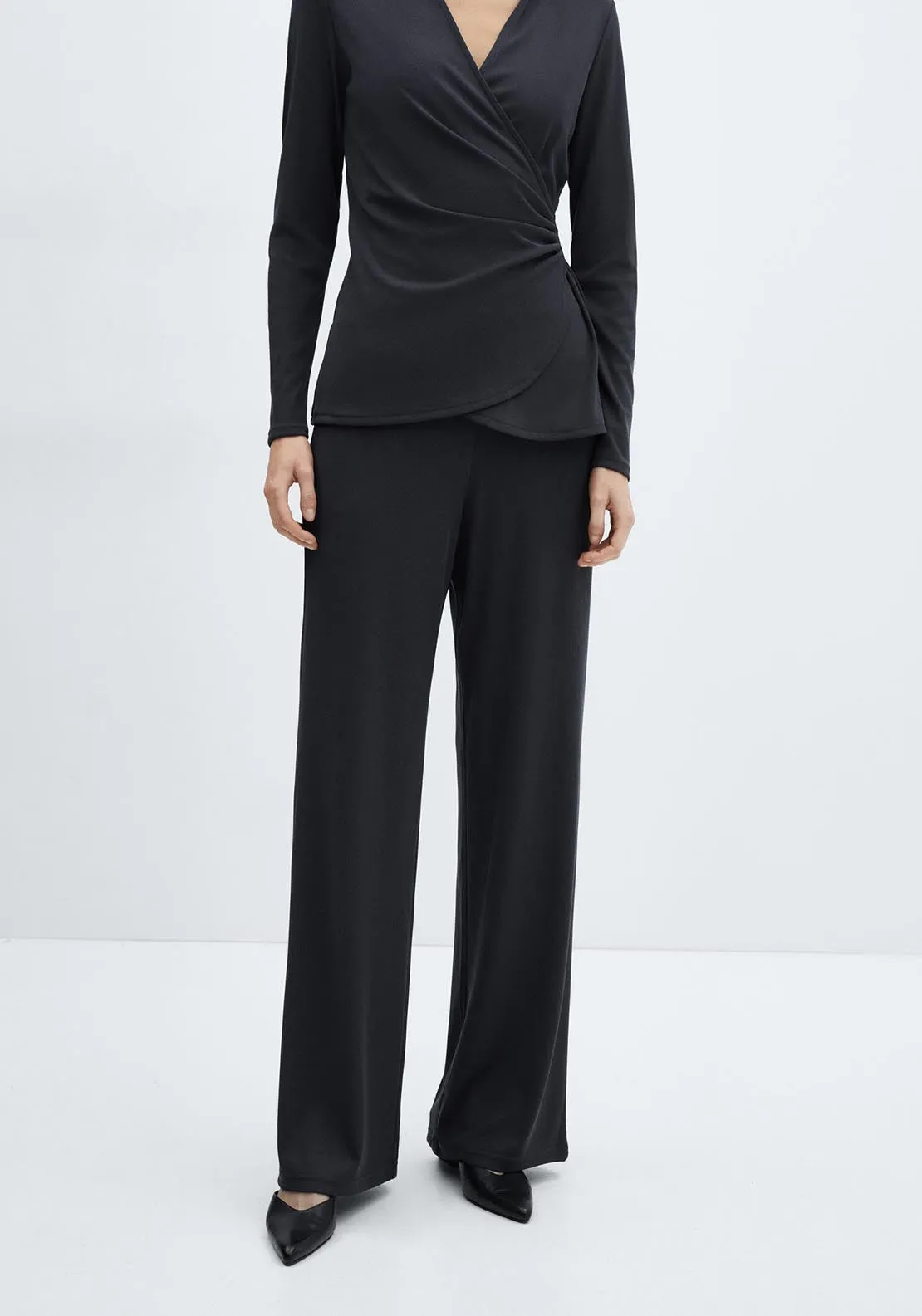 Wideleg trousers with elastic waist