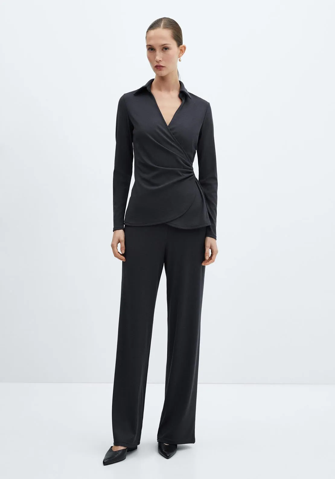 Wideleg trousers with elastic waist