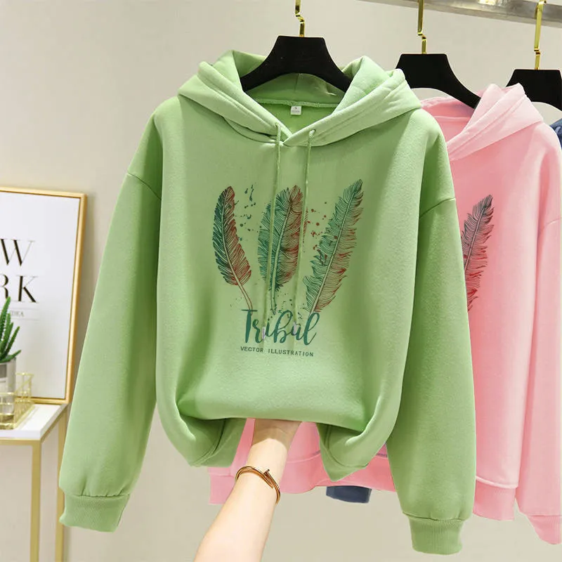  Winter Fleece Thicken Warm Sports Pullovers Clothes Girls Cotton Women's Hoodie.