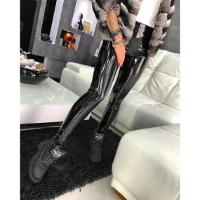 Women High Waist Push Up Leather Leggings