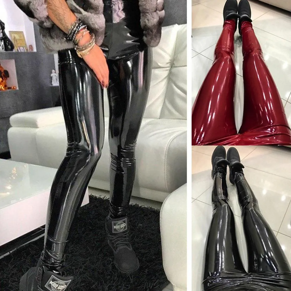 Women High Waist Push Up Leather Leggings