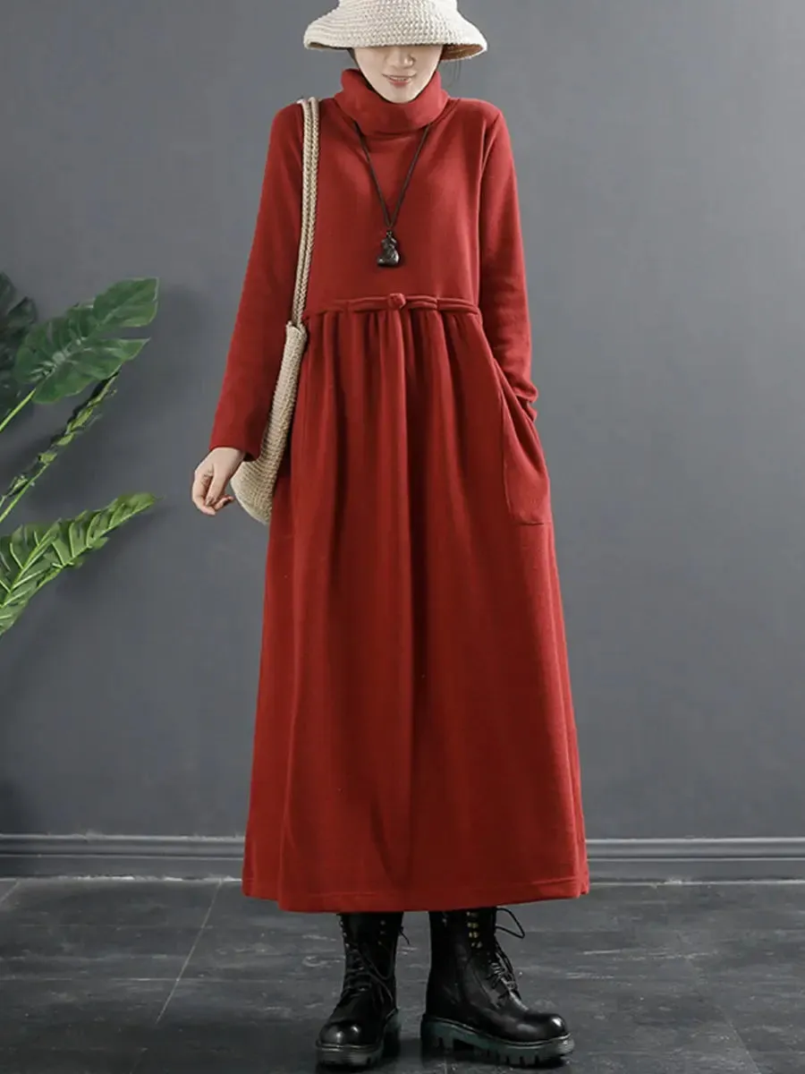 Women Turtleneck Draped Long Dress