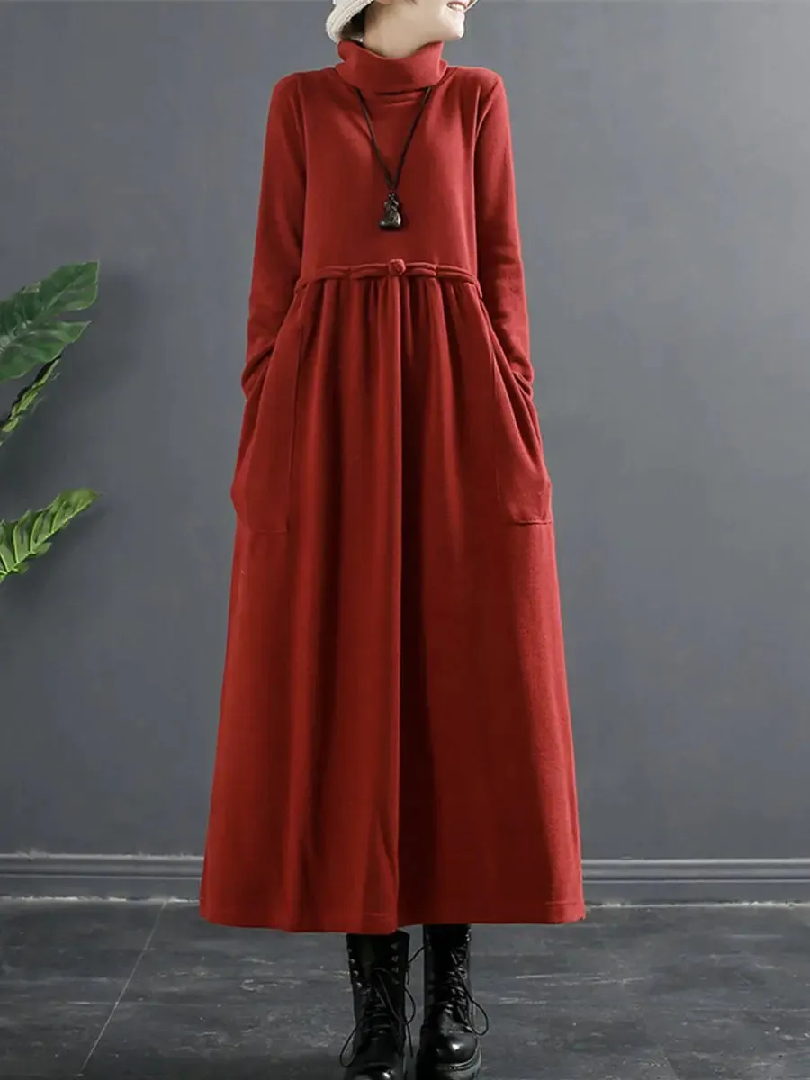 Women Turtleneck Draped Long Dress