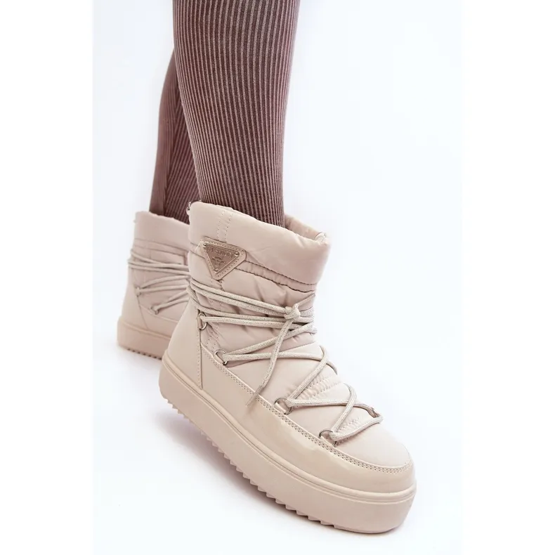 Women's Platform Snow Boots With Lacing Beige Fleure