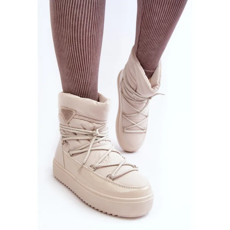 Women's Platform Snow Boots With Lacing Beige Fleure