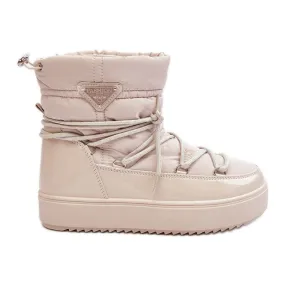 Women's Platform Snow Boots With Lacing Beige Fleure