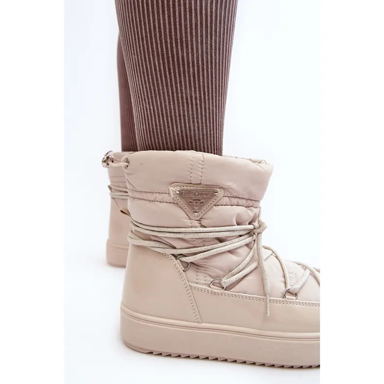 Women's Platform Snow Boots With Lacing Beige Fleure