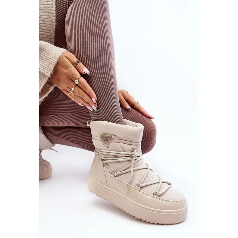 Women's Platform Snow Boots With Lacing Beige Fleure