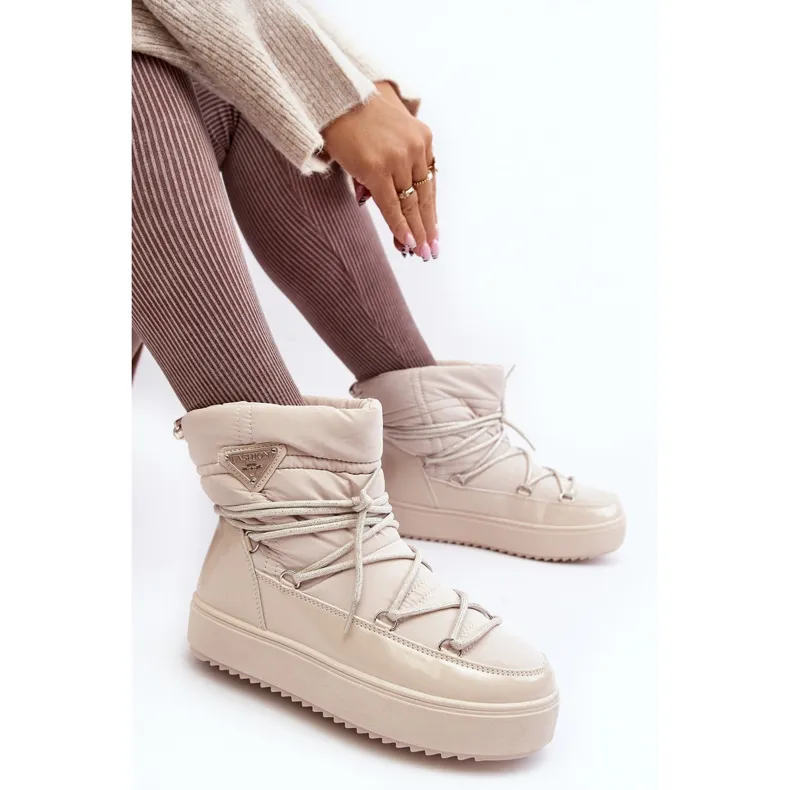 Women's Platform Snow Boots With Lacing Beige Fleure