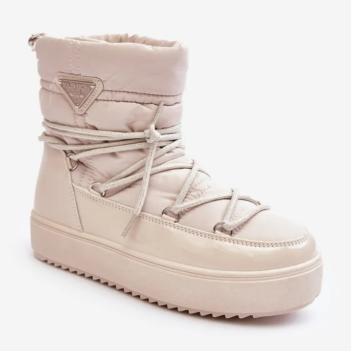 Women's Platform Snow Boots With Lacing Beige Fleure