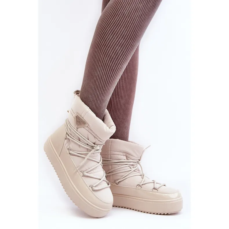 Women's Platform Snow Boots With Lacing Beige Fleure