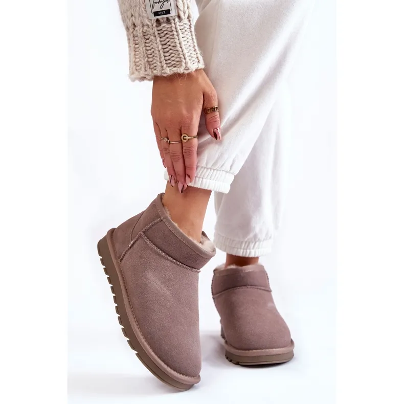 Women's Suede Low Snow Boots Gray Shelie beige