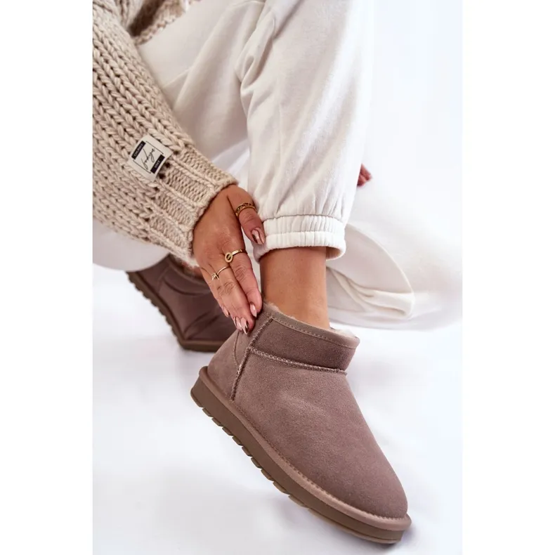 Women's Suede Low Snow Boots Gray Shelie beige