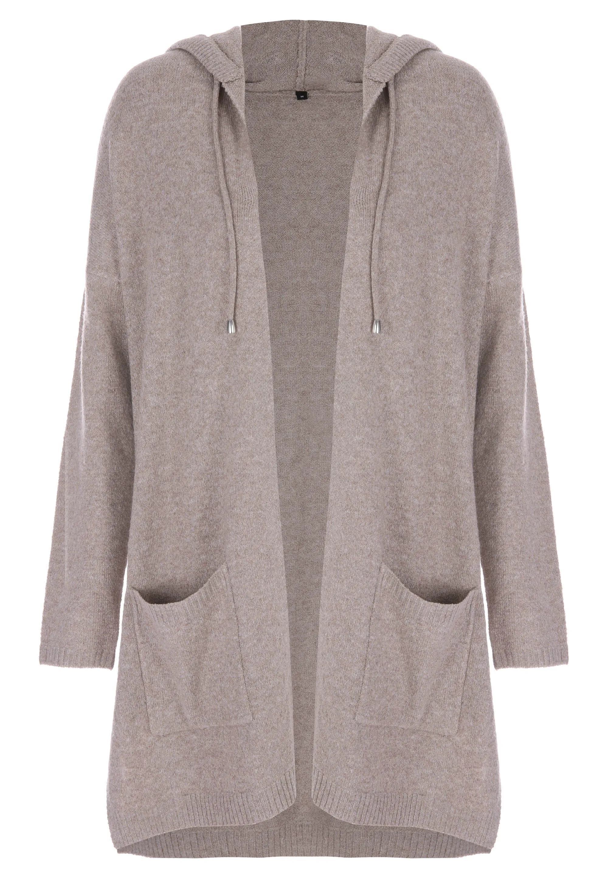 Womens Camel Plain Hooded Cardigan