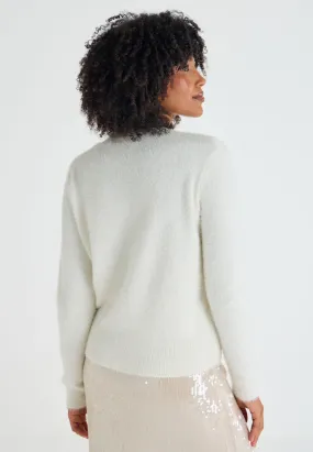 Womens Ivory Lash Button Cardigan