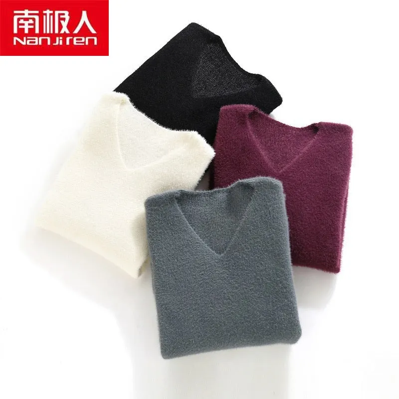 Xituodai Men Clothing Pullovers V-Neck Korea Style Polyester Casual Loose Fashion Thick Long Sleeves Winter Warm Men Sweater