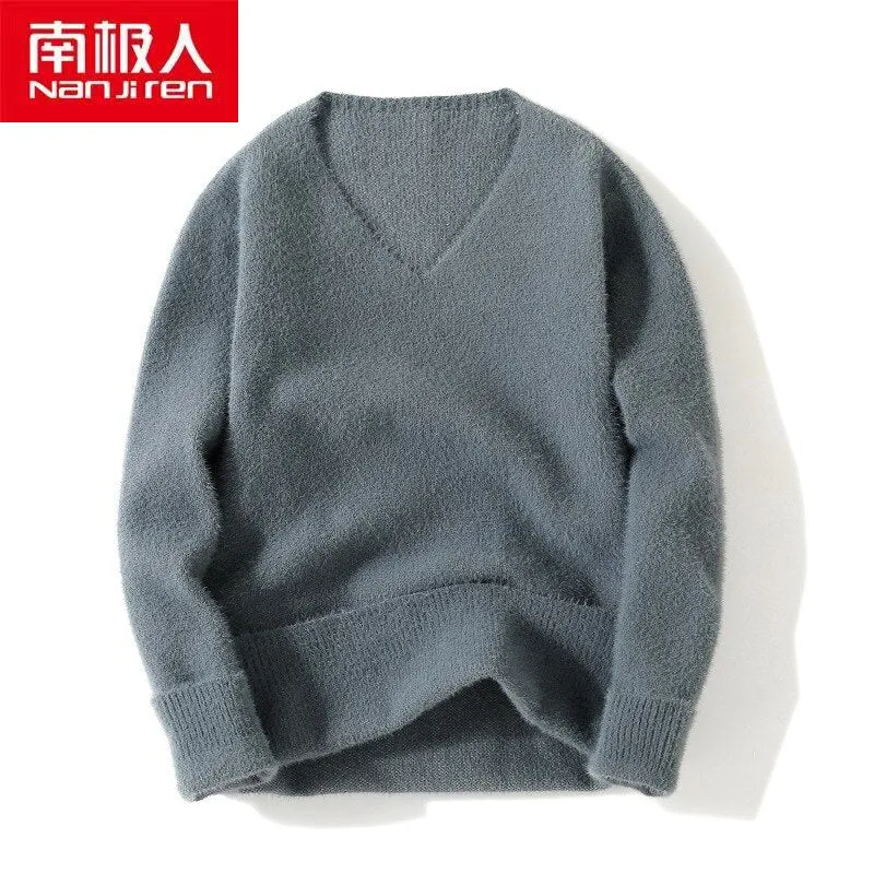 Xituodai Men Clothing Pullovers V-Neck Korea Style Polyester Casual Loose Fashion Thick Long Sleeves Winter Warm Men Sweater