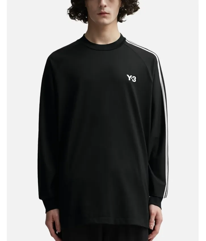 Y-3  |Crew Neck Stripes Long Sleeves Plain Cotton