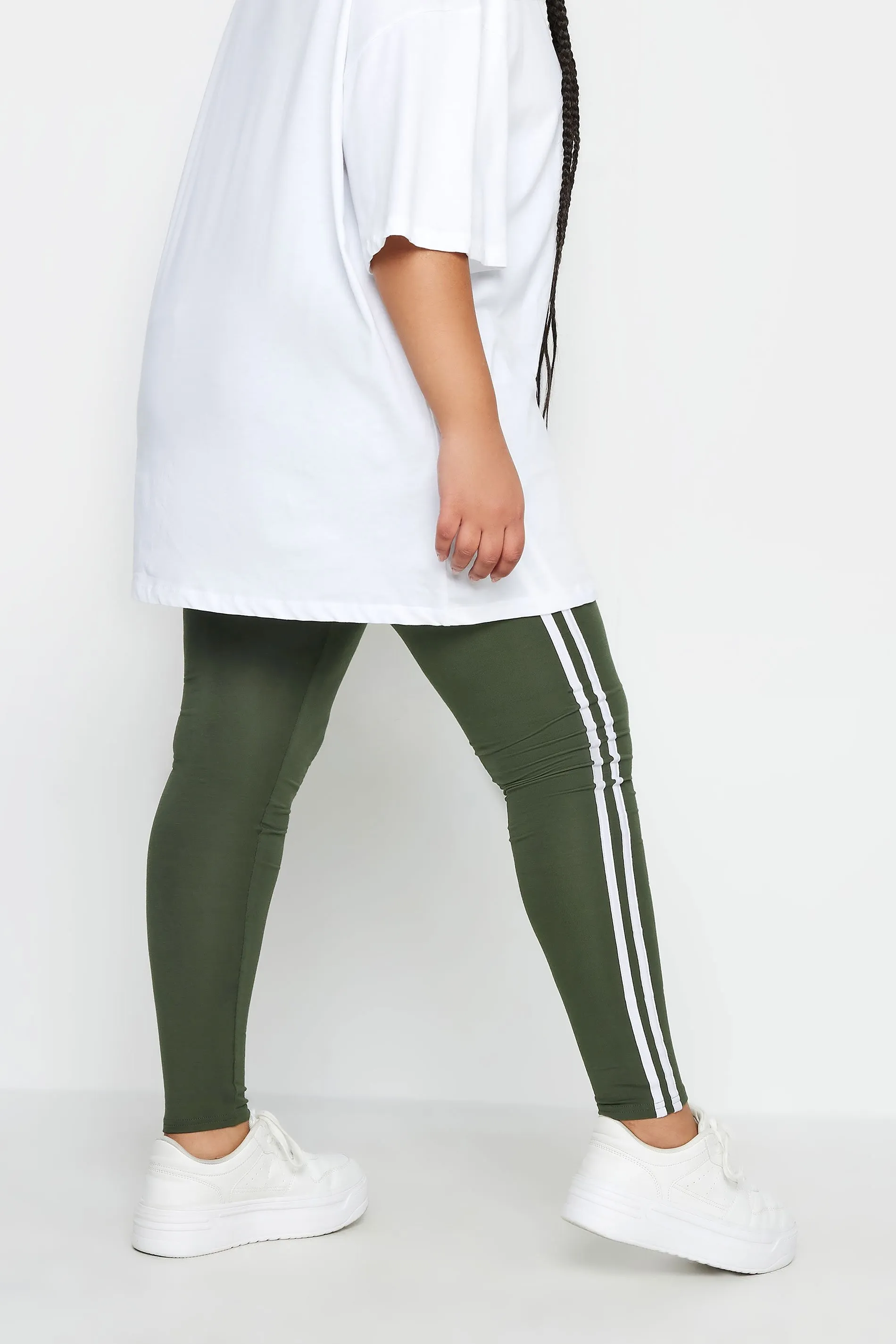 YOURS Curve Khaki Green Side Stripe Leggings