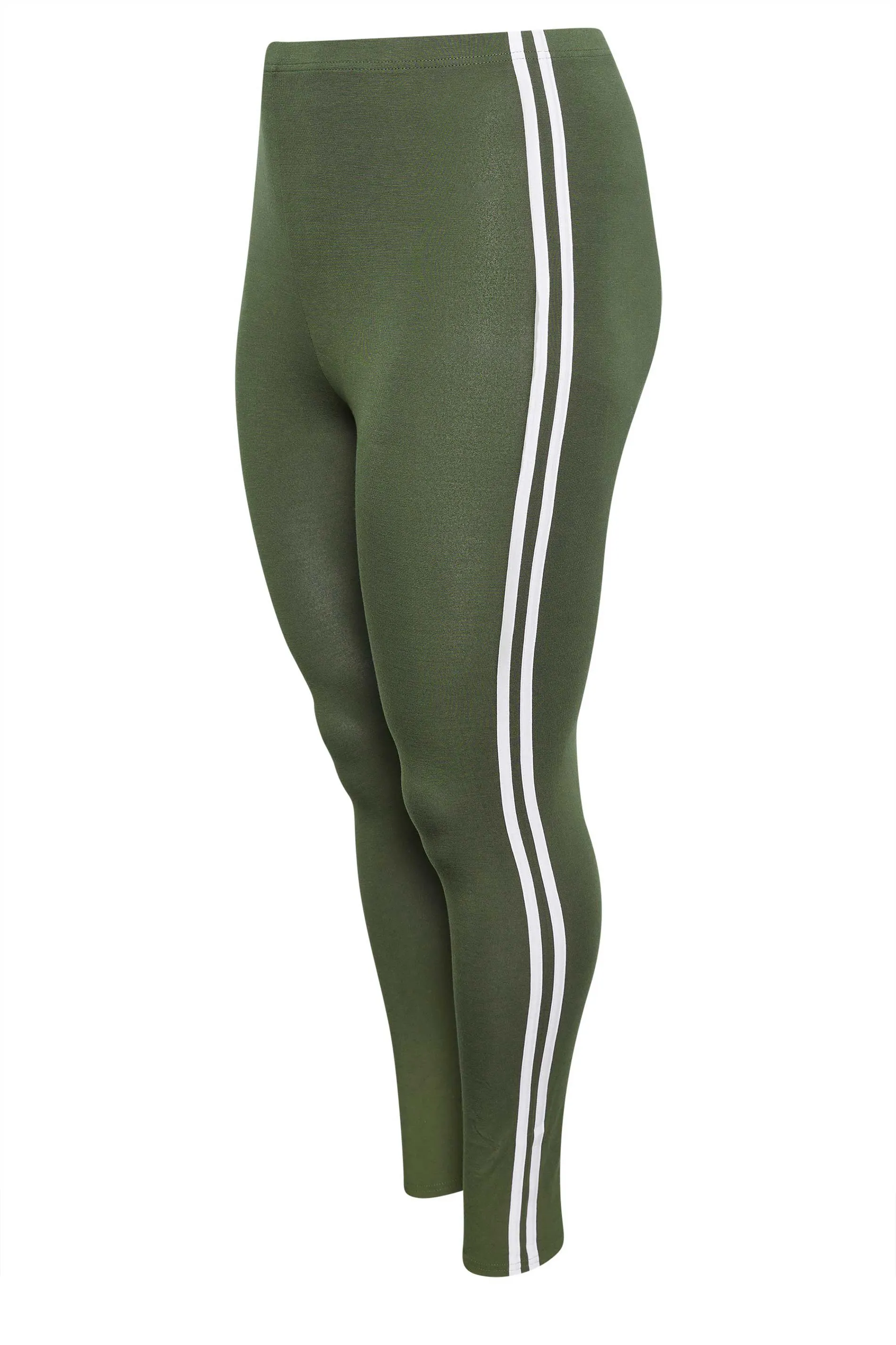 YOURS Curve Khaki Green Side Stripe Leggings