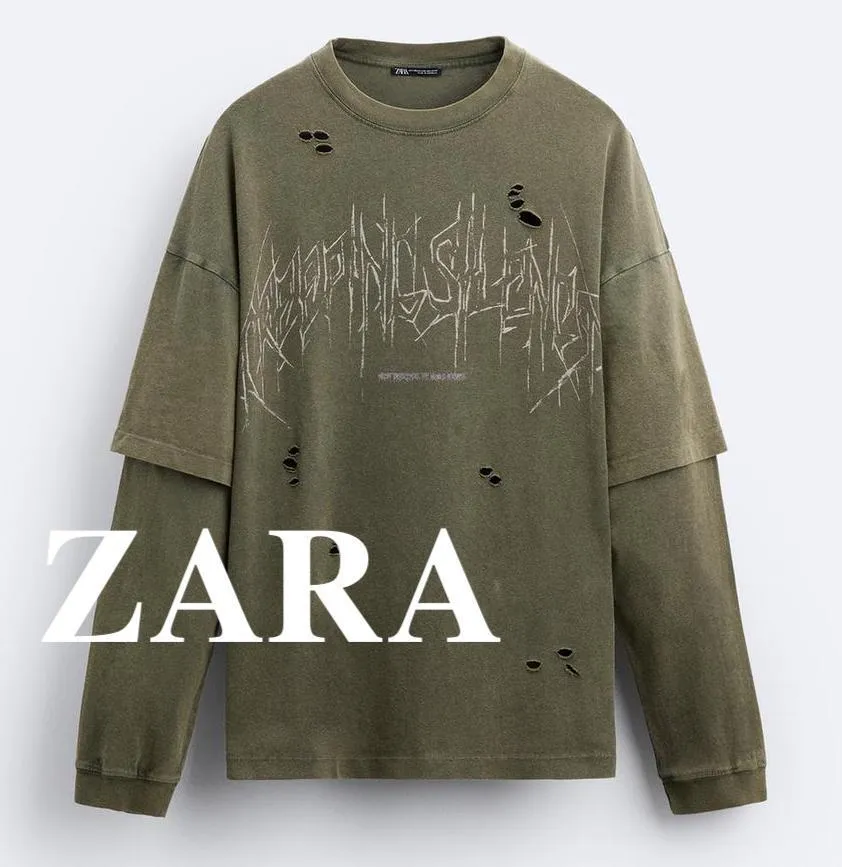 ZARA  |Street Style Long Sleeves Long Sleeve T-shirt Logo