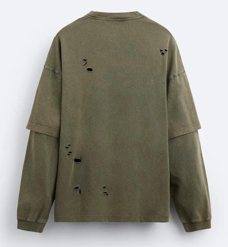 ZARA  |Street Style Long Sleeves Long Sleeve T-shirt Logo