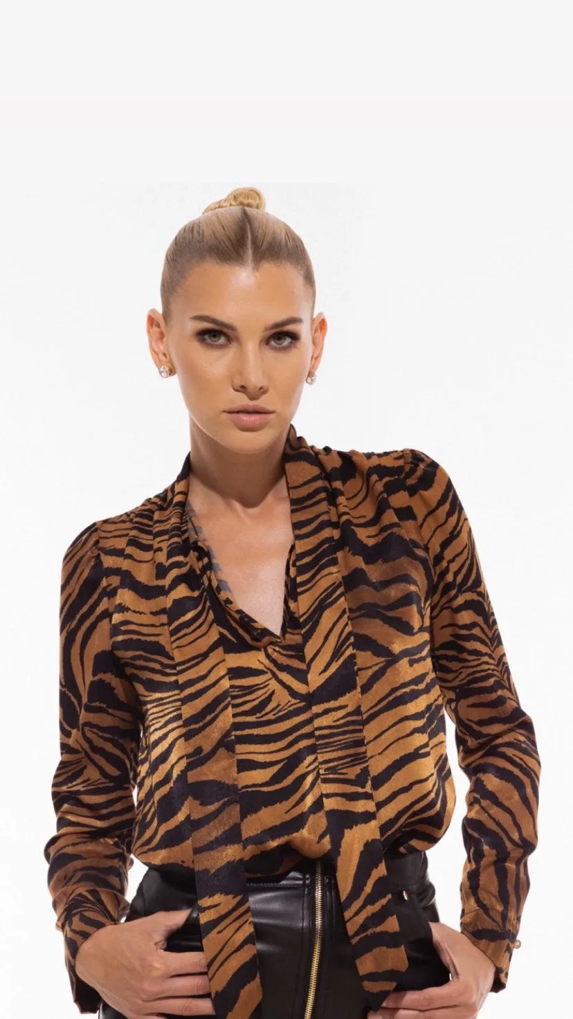 Zebra print Chestnut & Black satin top